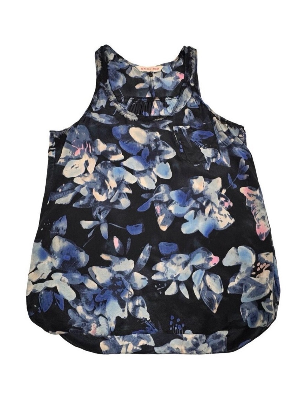 VTG Y2K Rebecca Taylor Silk Cami Top Sz 4 Dark Floral Blue Oversized Boho